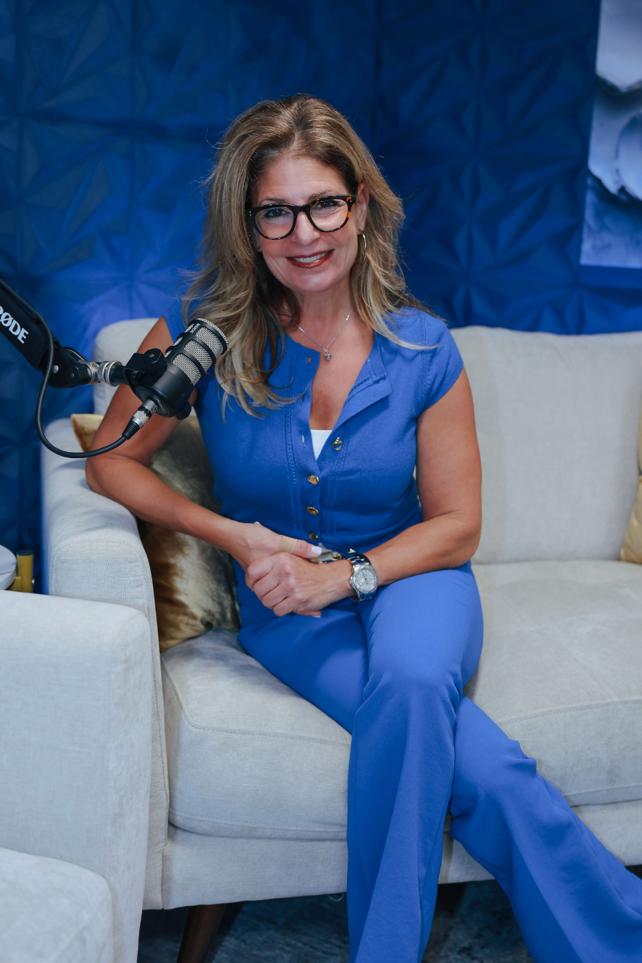 Tracy Byrnes in the podcast studio